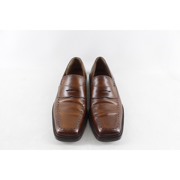 FRATELLI ROSSETTI BROWN‎ LEATHER SQUARE TOE PENNY LOAFERS MENS SIZE 9